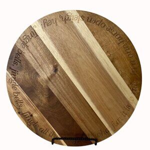 Christmas Acacia Wood Lazy Susan Rustic Table Jingle Bells Engraved Family Party